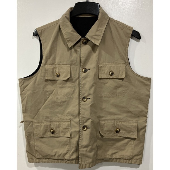 ORVIS Reversible Vest Black Khaki Size Large Pockets Buttons Photography Fishing - Picture 1 of 9